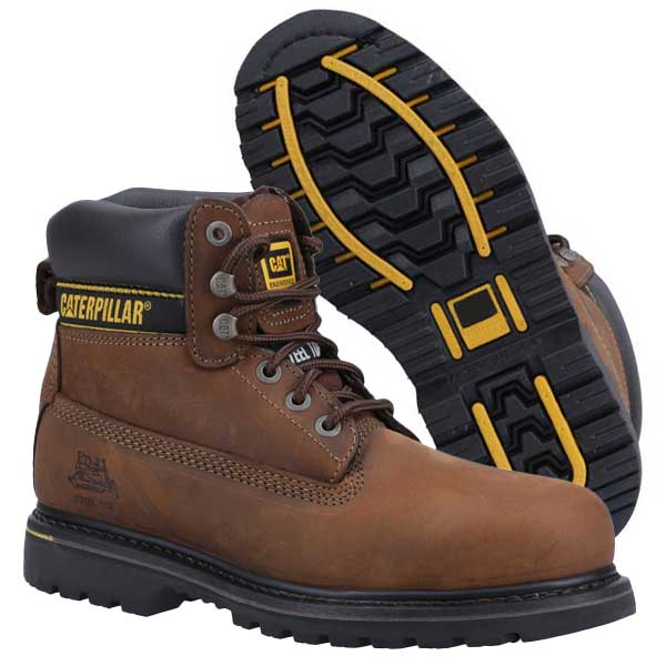 Cat Holton Toe Protection Goodyear Welted Safety Boots (Brown) 